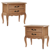 Bali 2pc Set Bedside 2 Drawers Tables Storage Cabinet Shelf Side End Table Oak - Front View