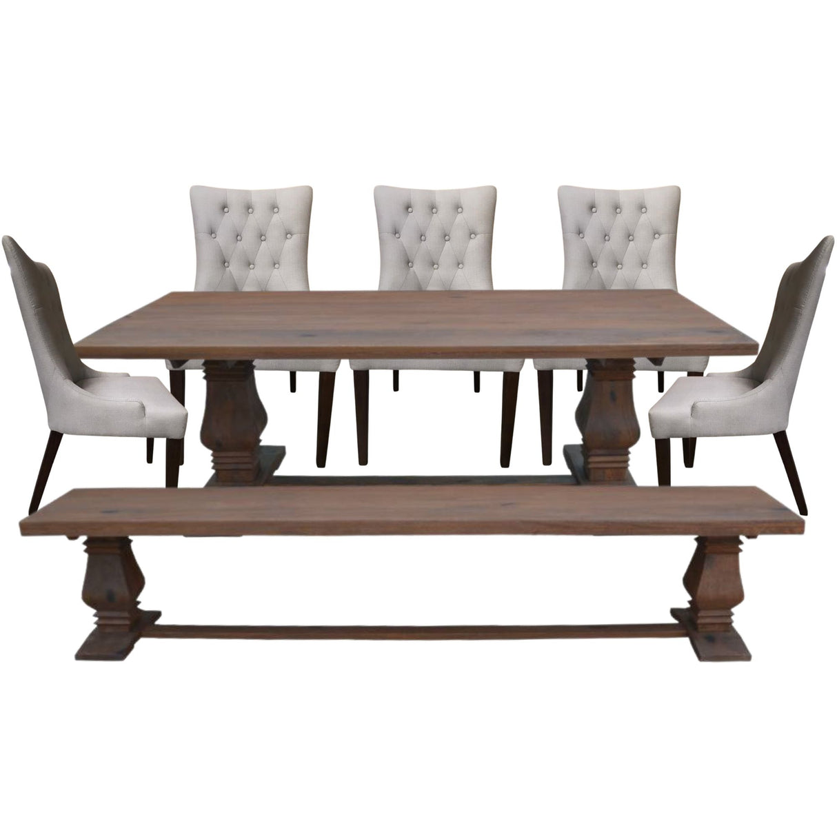 Florence 7pc Dining Table Set 230cm 5 Chair 1 Seat Bench French Provincial
