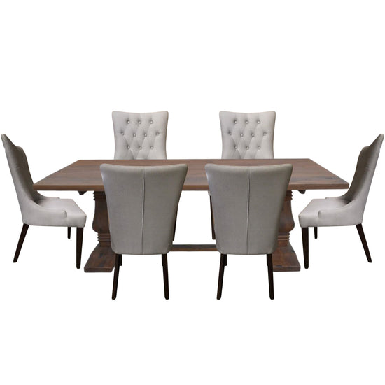 Florence 7pc Dining Table Set 180cm with 6 Fabric Chair French Provincial
