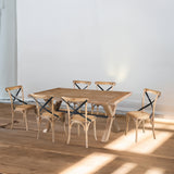 Woodland 2pc Set Dining Chair X-Back Birch Timber Wood Woven Seat Natural - Front View