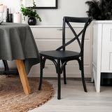 Rustica 6pc Set Dining Chair X-Back Solid Timber Wood Seat Black - Front View