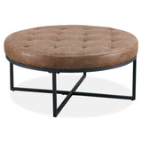 Chelsea Round Ottoman Footstool Bench Dark Brown - Side View