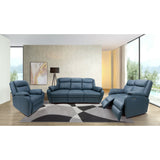 Bella 3+1+1 Seater Electric Recliner Genuine Leather Upholstered Lounge - Blue - Front View