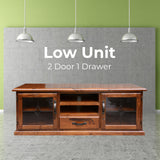 Umber ETU Entertainment TV Unit 166cm 2 Door 1 Drawer Solid Pine Wood - Dark Brown - Front View