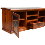 Umber ETU Entertainment TV Unit 166cm 2 Door 1 Drawer Solid Pine Wood - Dark Brown - Close-Up Angle