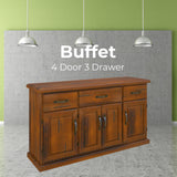 Umber Buffet Table 163cm 4 Door 3 Drawer Solid Pine Timber Wood - Dark Brown - Side View