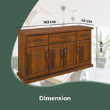 Umber Buffet Table 163cm 4 Door 3 Drawer Solid Pine Timber Wood - Dark Brown - Top-Down View