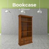 Umber Bookshelf Bookcase 4 Tier Drawers Solid Pine Timber Wood - Dark Brown - Front View