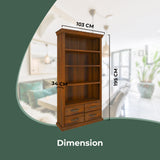 Umber Bookshelf Bookcase 4 Tier Drawers Solid Pine Timber Wood - Dark Brown - Side View