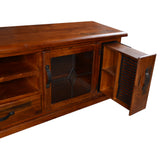 Umber ETU Entertainment TV Unit 220cm 2 Door 1 Drawer Pine Wood - Dark Brown - Close-Up Angle
