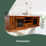 Umber ETU Entertainment TV Unit 220cm 2 Door 1 Drawer Pine Wood - Dark Brown - Side View
