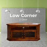 Umber Corner ETU Entertainment TV Unit 126cm 2 Door Solid Pine Wood - Dark Brown - Front View