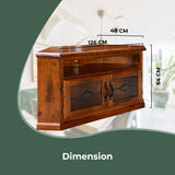 Umber Corner ETU Entertainment TV Unit 126cm 2 Door Solid Pine Wood - Dark Brown - Side View