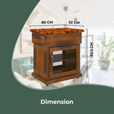 Umber Kitchen Work Bench Storage Trolley Solid Pine Wood Portable Cart Wheels - Side View