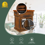 Umber Kitchen Work Bench Storage Trolley Solid Pine Wood Portable Cart Wheels - Top-Down View