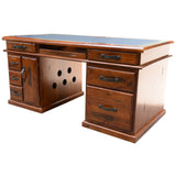 Umber Study Computer Desk 165cm Office Executive Table Solid Wood - Dark Brown - Rear View