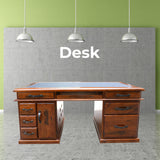 Umber Study Computer Desk 165cm Office Executive Table Solid Wood - Dark Brown - Front View