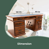 Umber Study Computer Desk 165cm Office Executive Table Solid Wood - Dark Brown - Side View