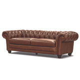 Sonny 3 Seater Genuine Leather Sofa Chestfield Lounge Couch - Butterscotch - Top-Down View