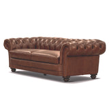 Sonny 3 Seater Genuine Leather Sofa Chestfield Lounge Couch - Butterscotch - 45-Degree Angle