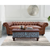 Sonny 2.5 Seater Genuine Leather Sofa Chestfield Lounge Couch - Butterscotch - Front View