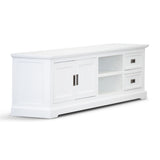 Laelia ETU Entertainment TV Unit 220cm 2 Door Solid Acacia Wood Coastal - White - Front View