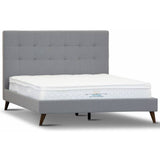 Volga Queen Bed Platform Frame Fabric Upholstered Mattress Base - Grey - 45-Degree Angle