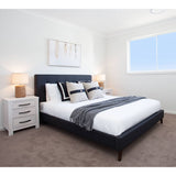 Volga King Single Bed Platform Frame Fabric Upholstered Mattress Base - Charcoal - Front View