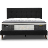 Volga King Single Bed Platform Frame Fabric Upholstered Mattress Base - Charcoal - Side View