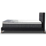Volga King Single Bed Platform Frame Fabric Upholstered Mattress Base - Charcoal - 45-Degree Angle