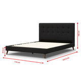 Volga King Single Bed Platform Frame Fabric Upholstered Mattress Base - Charcoal - Rear View