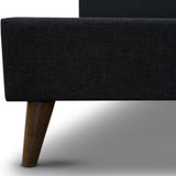 Volga King Single Bed Platform Frame Fabric Upholstered Mattress Base - Charcoal - Close-Up Angle