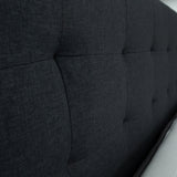 Volga King Single Bed Platform Frame Fabric Upholstered Mattress Base - Charcoal - Low Angle