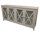 Daisy Buffet Table 180cm 4 Glass Door Solid Acacia Wood Hampton Furniture -White - 45-Degree Angle