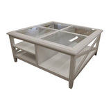 Daisy Coffee Table 100cm Glass Top Solid Acacia Wood Hampton Furniture - White - Top-Down View