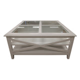 Daisy Coffee Table 100cm Glass Top Solid Acacia Wood Hampton Furniture - White - 45-Degree Angle