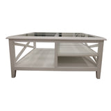 Daisy Coffee Table 100cm Glass Top Solid Acacia Wood Hampton Furniture - White - Rear View