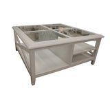 Daisy Coffee Table 100cm Glass Top Solid Acacia Wood Hampton Furniture - White - Close-Up Angle