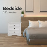 Celosia Bedside Table 3 Drawers Storage Cabinet Nightstand End Tables - White - Front View