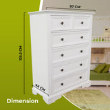 Celosia Tallboy 6 Chest of Drawers Solid Acacia Wood Bed Storage Cabinet - White - Side View