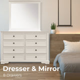 Celosia Dresser Mirror 8 Chest of Drawers Bedroom Timber Storage Cabinet - White - Front View