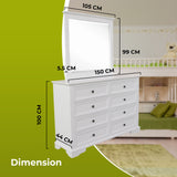 Celosia Dresser Mirror 8 Chest of Drawers Bedroom Timber Storage Cabinet - White - Side View