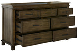 Lily Dresser Mirror 7 Chest of Drawers Tallboy Storage Cabinet - Rustic Grey - Rear View
