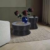 Clover Rattan Round Coffee Table 80cm with Glass Top - Distressed Black - Front View