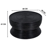 Clover Rattan Round Coffee Table 80cm with Glass Top - Distressed Black - Side View