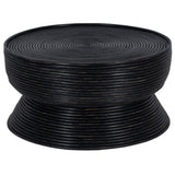 Clover Rattan Round Coffee Table 80cm with Glass Top - Distressed Black - Top-Down View