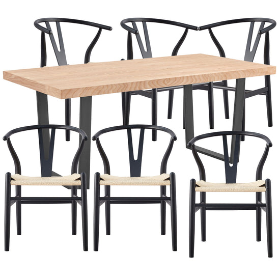 Petunia 7pc 180cm Dining Table Set 6 Wishbone Chair Elm Timber Wood Metal Leg