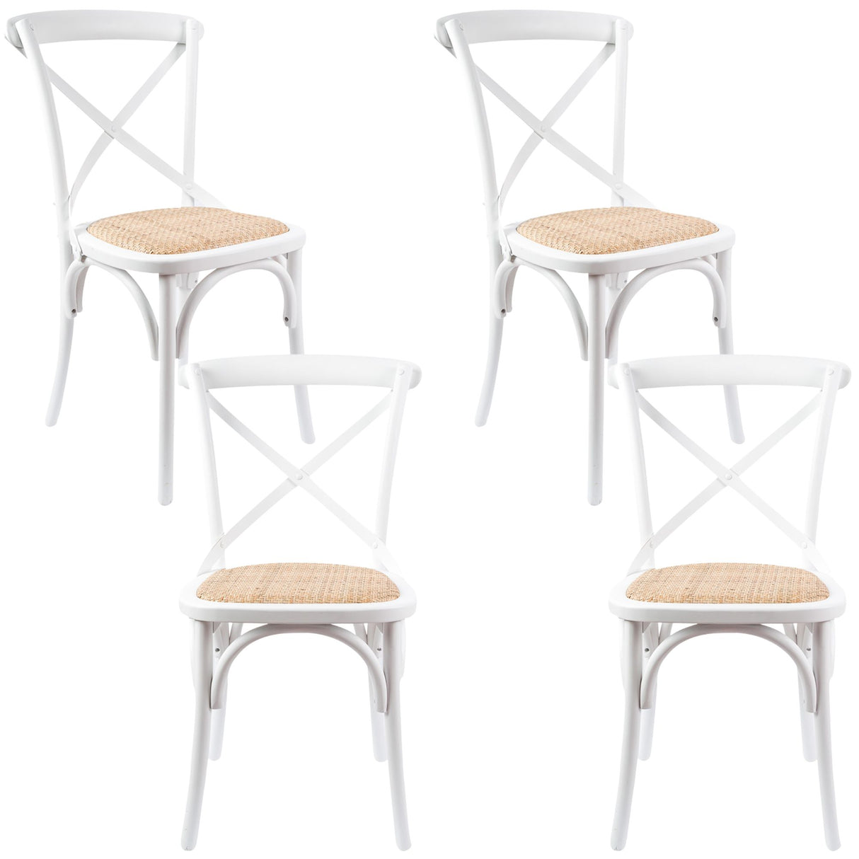 Aster Crossback Dining Chair Set of 4 Solid Birch Timber Wood Ratan Seat - White