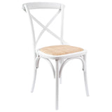 Aster Crossback Dining Chair Set of 6 Solid Birch Timber Wood Ratan Seat - White - Side View