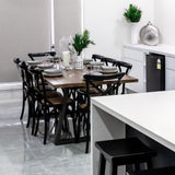 Aster Crossback Dining Chair Set of 8 Solid Birch Timber Wood Ratan Seat - Black - Front View